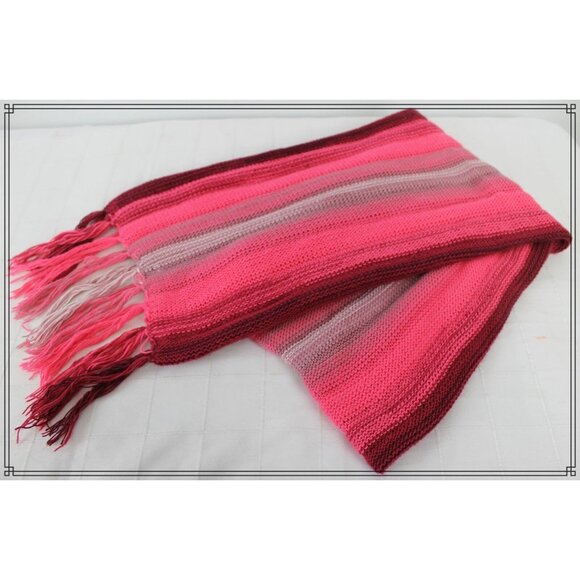 Peruvian Peru Llama Wool Knit Scarf Stripes Fringe Black Grey Pink Purple Brown - Picture 4 of 5